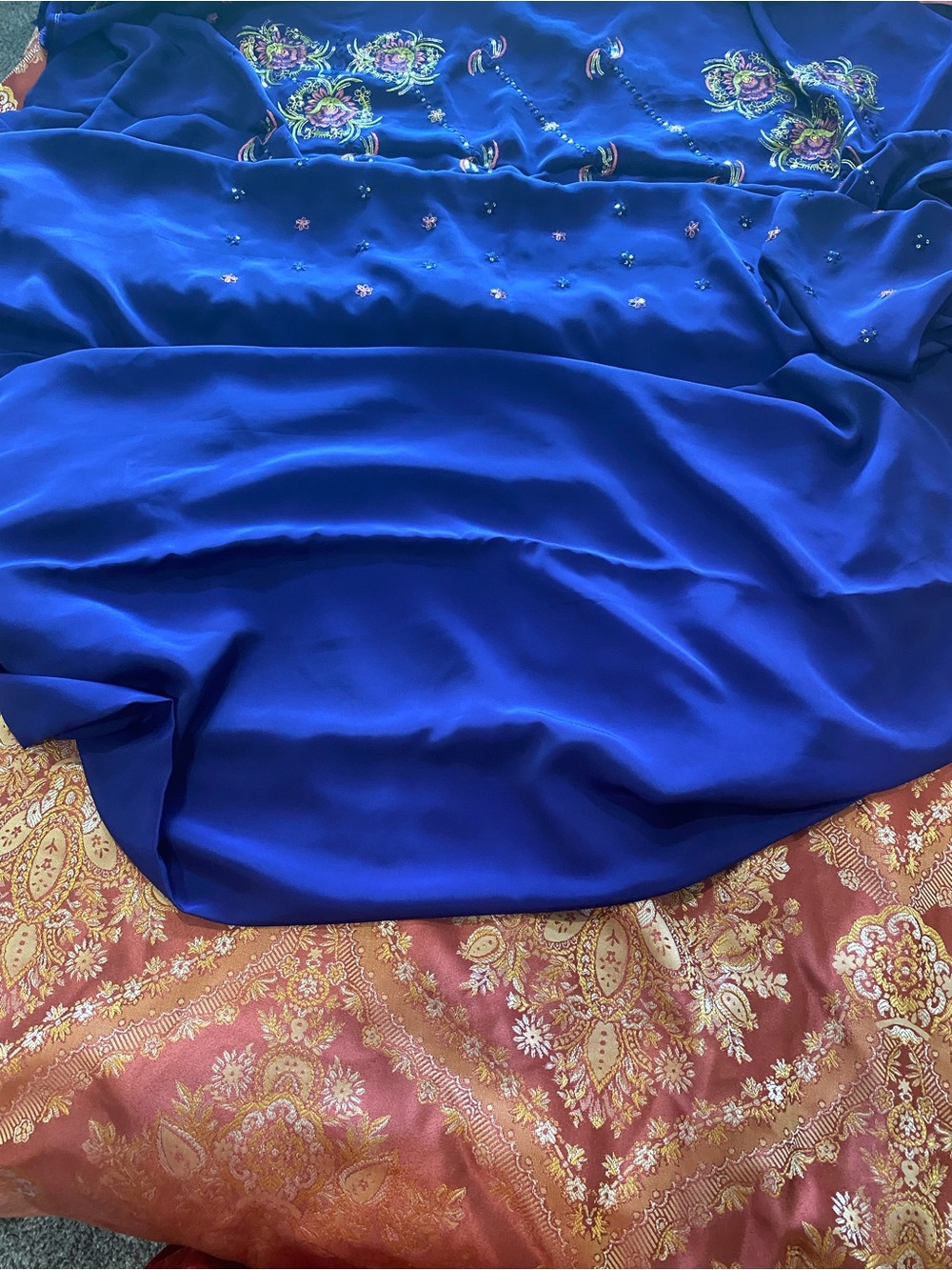Embellished Navy Blue Formal  3 piece unstitched Indian dress top,bottom dupata - Picture 7 of 9